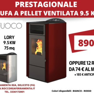 STUFA A PELLET VENTILATA, PUNTO FUOCO, MODELLO LORY 9.5 KW